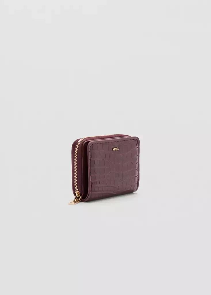 Red Medium Glossy Croc Wallet, Dark Red, large image number 3