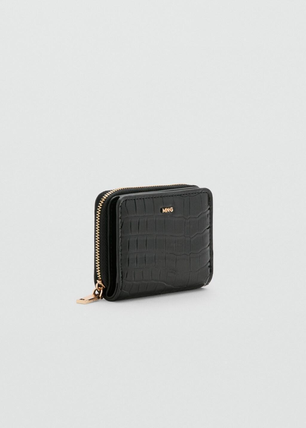 Black Medium Glossy Croc Wallet, Black, medium