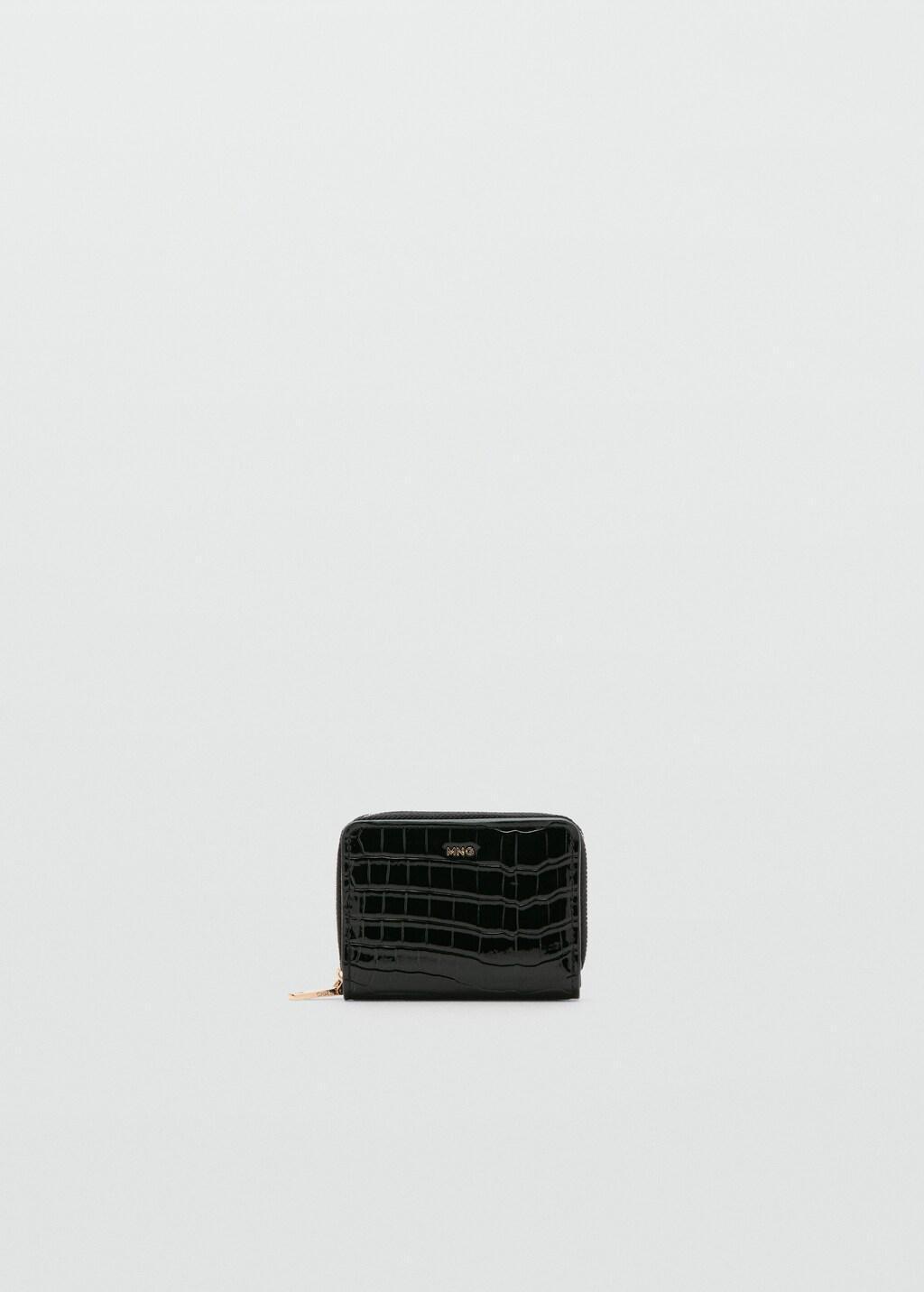 Black Medium Glossy Croc Wallet, Black, large image number 3