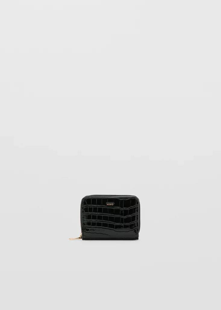 Black Medium Glossy Croc Wallet, Black, large image number 4