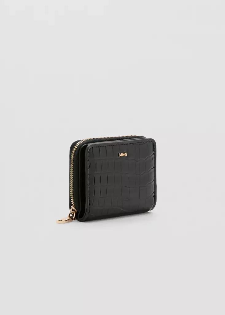 Black Medium Glossy Croc Wallet, Black, large image number 5