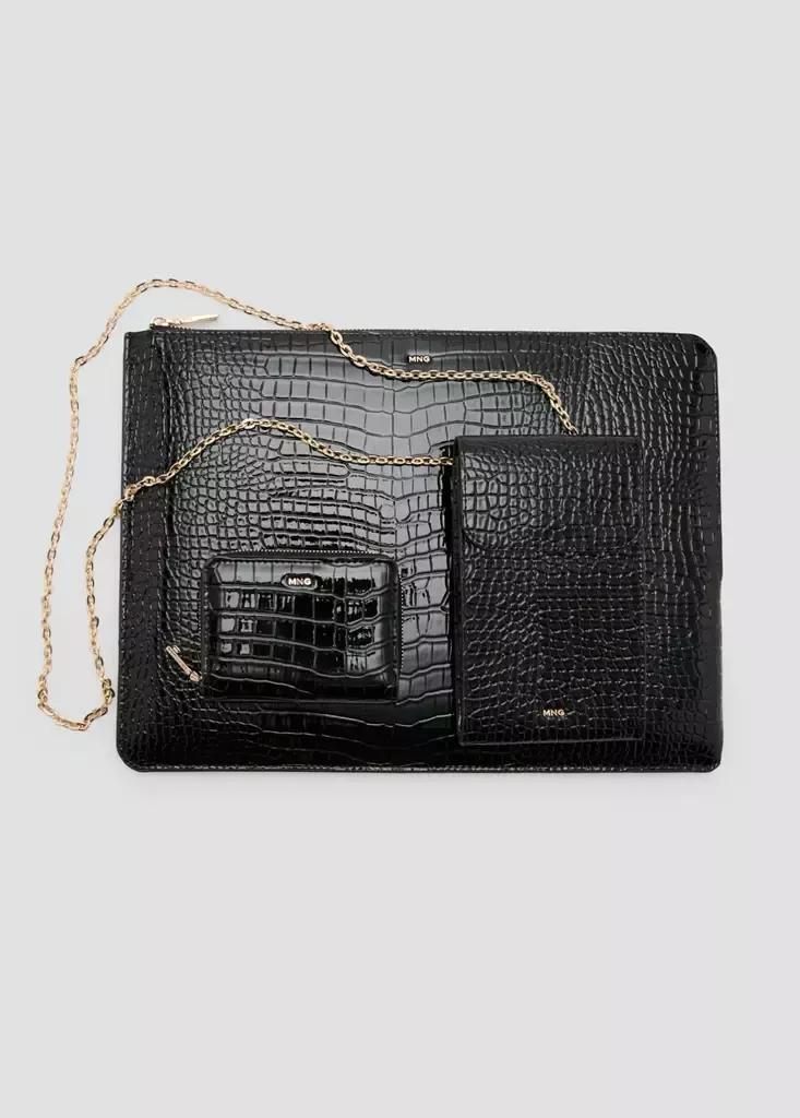 Black Medium Glossy Croc Wallet, Black, large image number 7