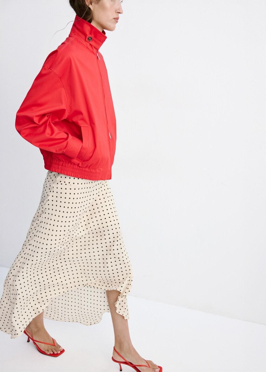 Beige Polka Dot Skirt With Asymmetric Hem, Light Beige, large image number 0