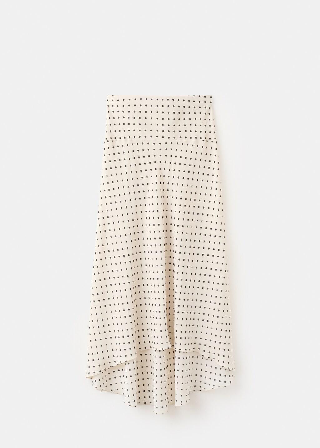 Beige Polka Dot Skirt With Asymmetric Hem, Light Beige, large image number 7