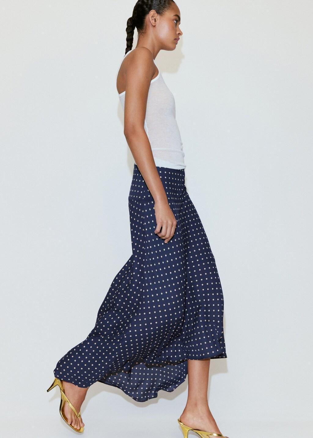 Navy Polka Dot Skirt With Asymmetric Hem, Navy, large image number 0
