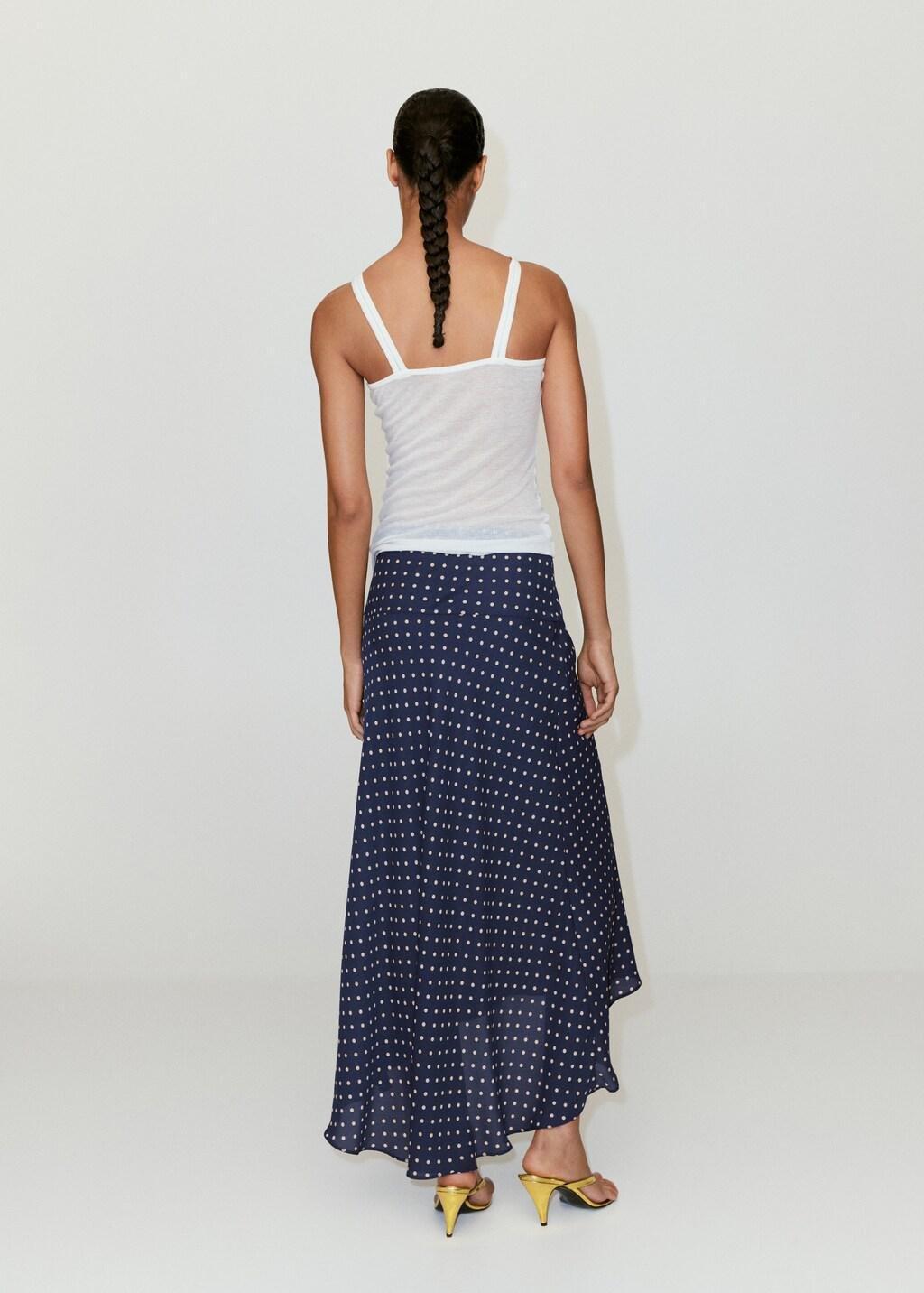 Navy Polka Dot Skirt With Asymmetric Hem, Navy, medium