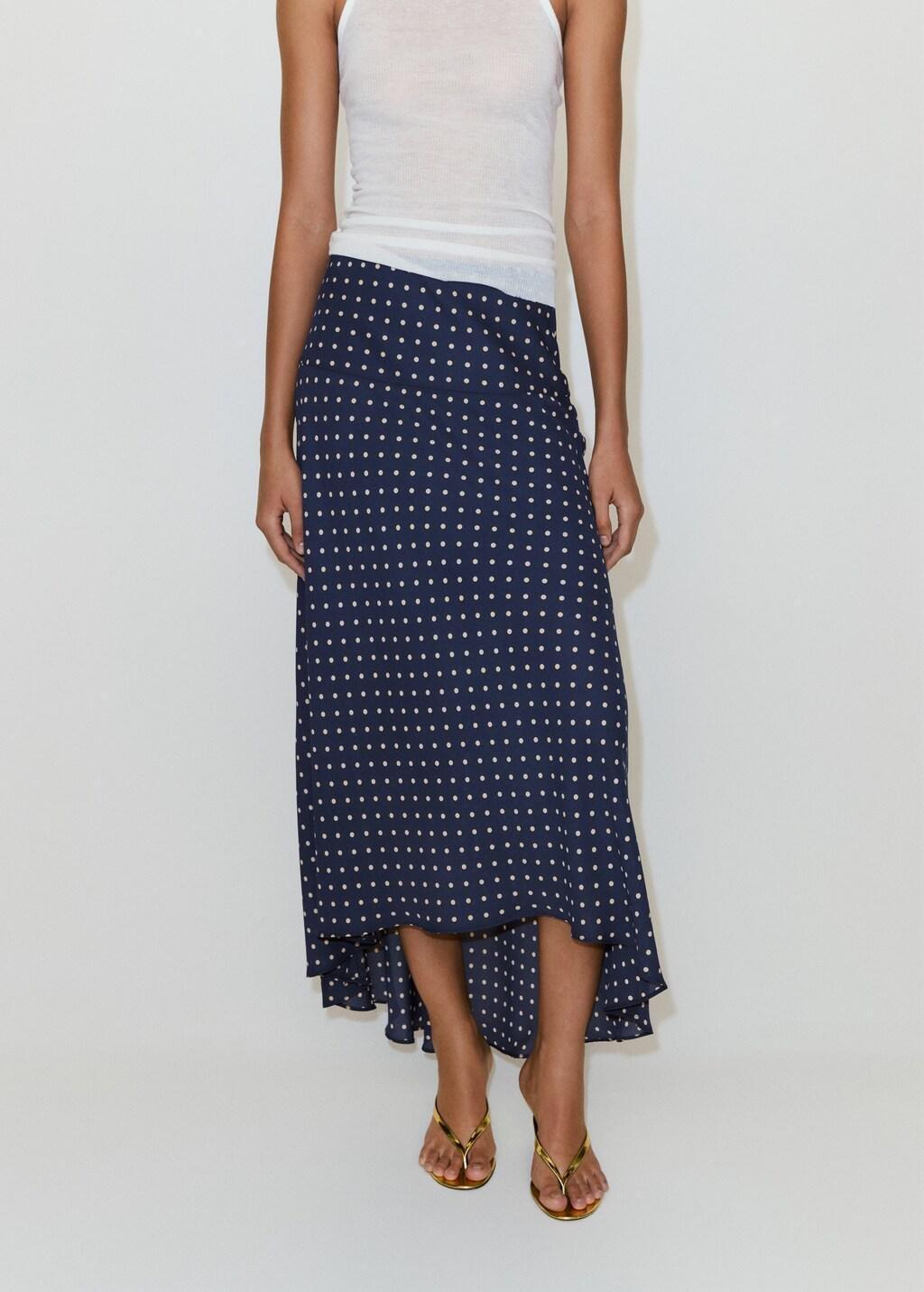 Navy Polka Dot Skirt With Asymmetric Hem, Navy, large image number 3