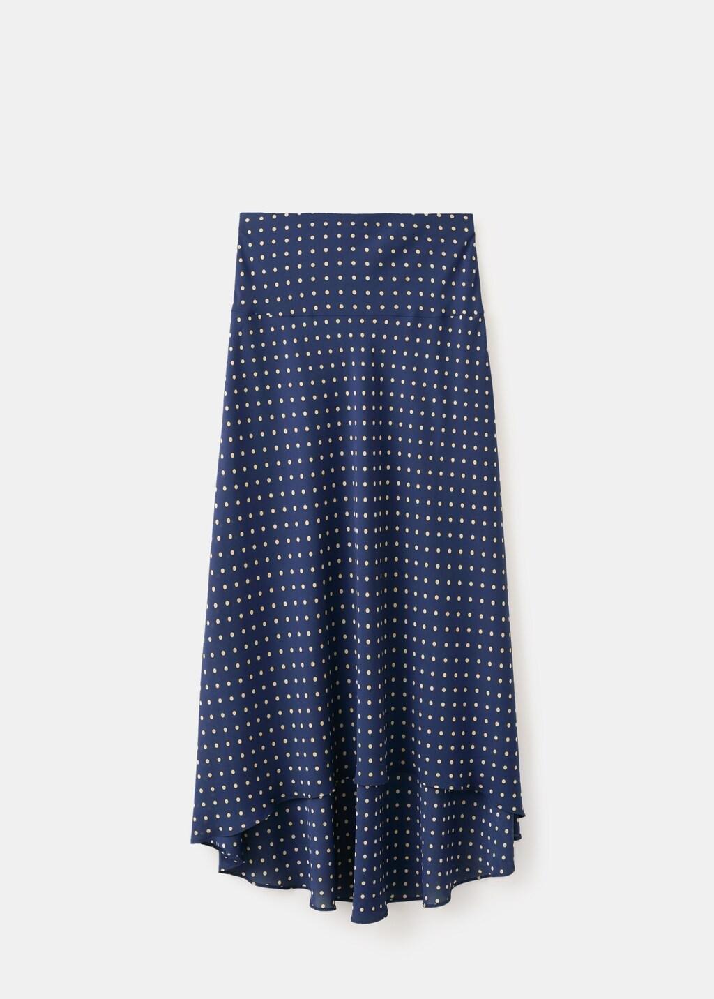 Navy Polka Dot Skirt With Asymmetric Hem, Navy, large image number 7