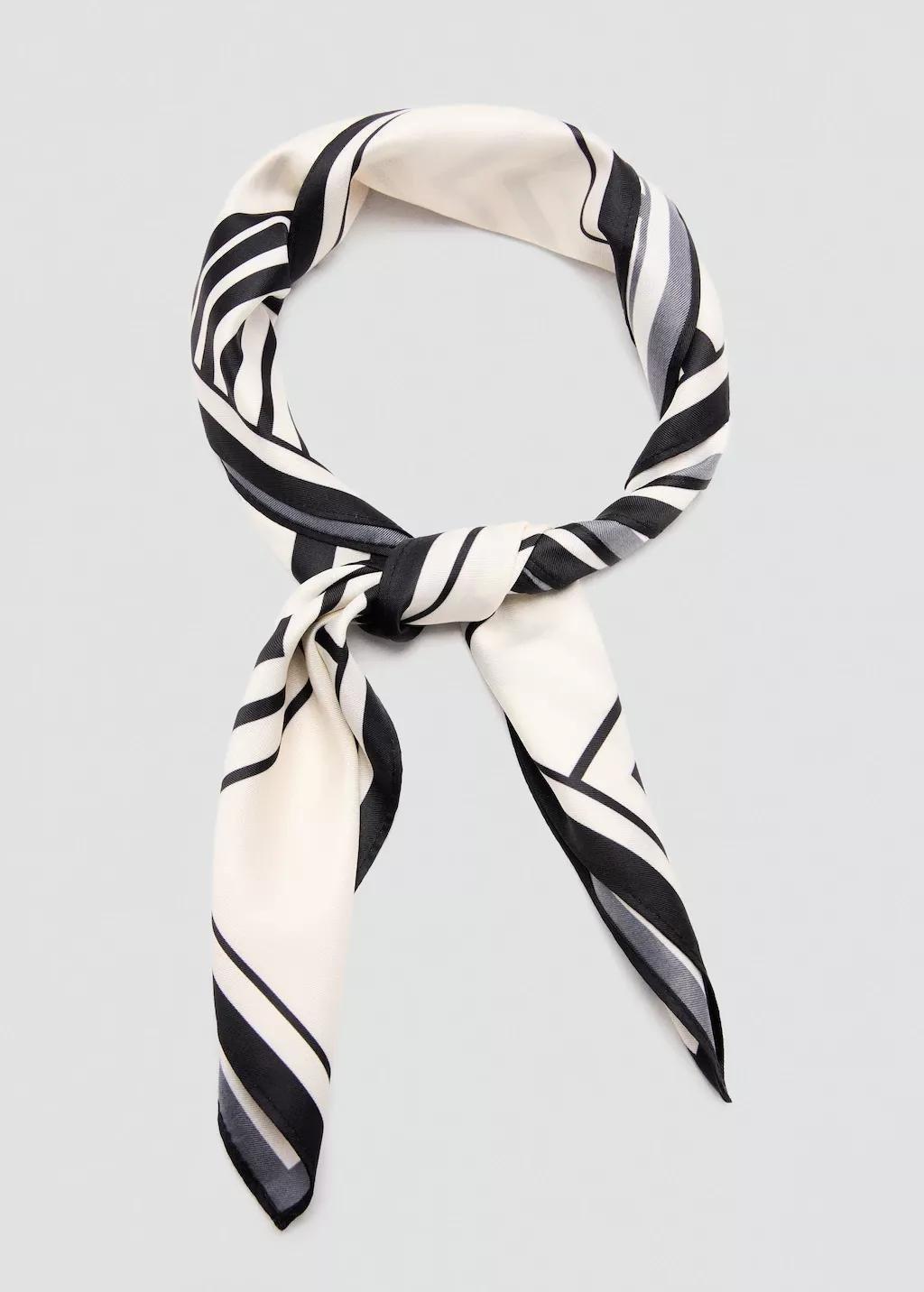 Beige Geometric Printed Foulard, Light Beige, large image number 1