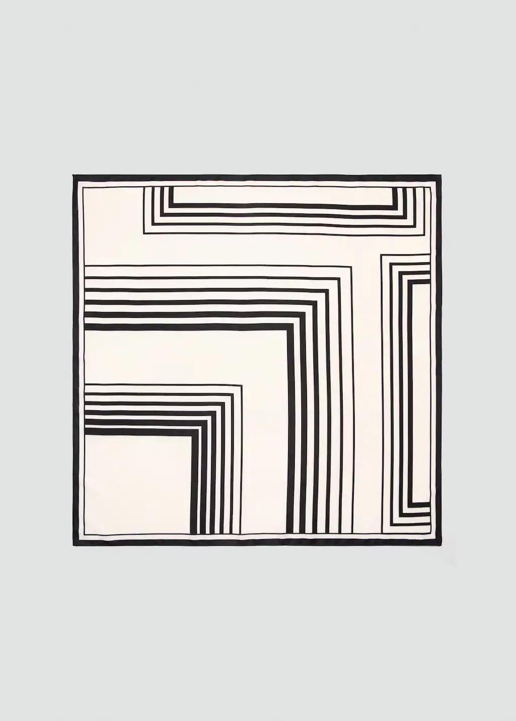 Beige Geometric Printed Foulard, Light Beige, large image number 3