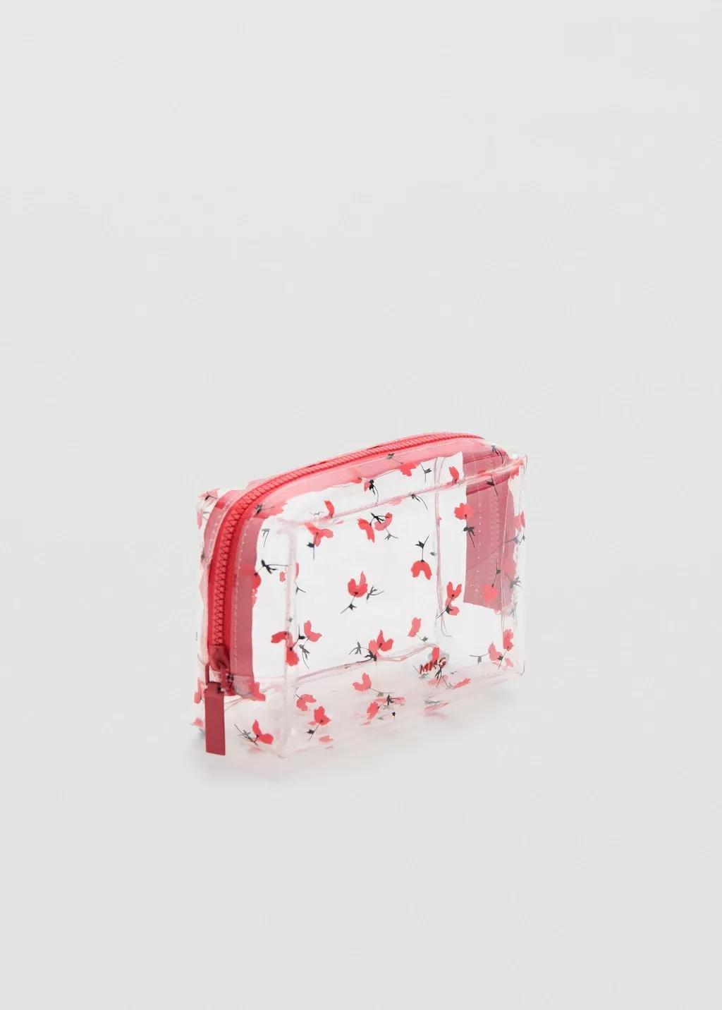 RED Small transparent floral vanity case, Red, large image number 0