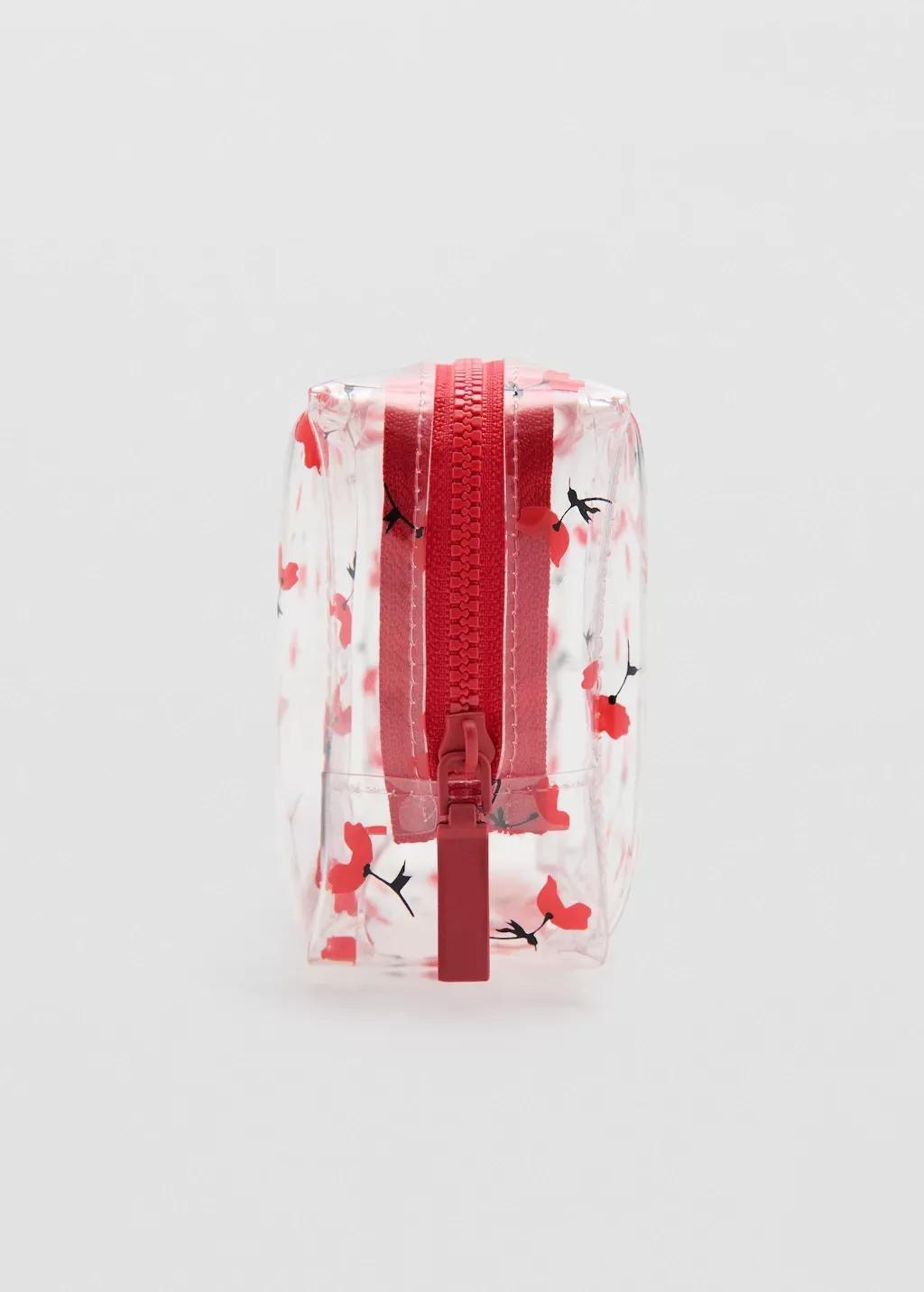 RED Small transparent floral vanity case, Red, large image number 1
