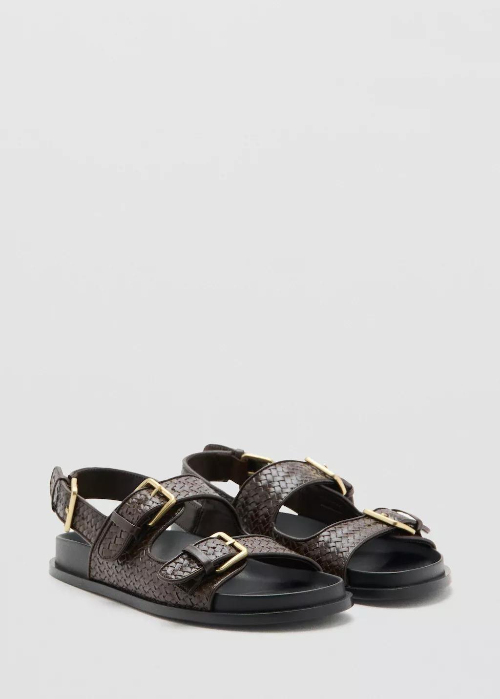 Brown Braided Sandal With Buckles, Dark Brown, large image number 0