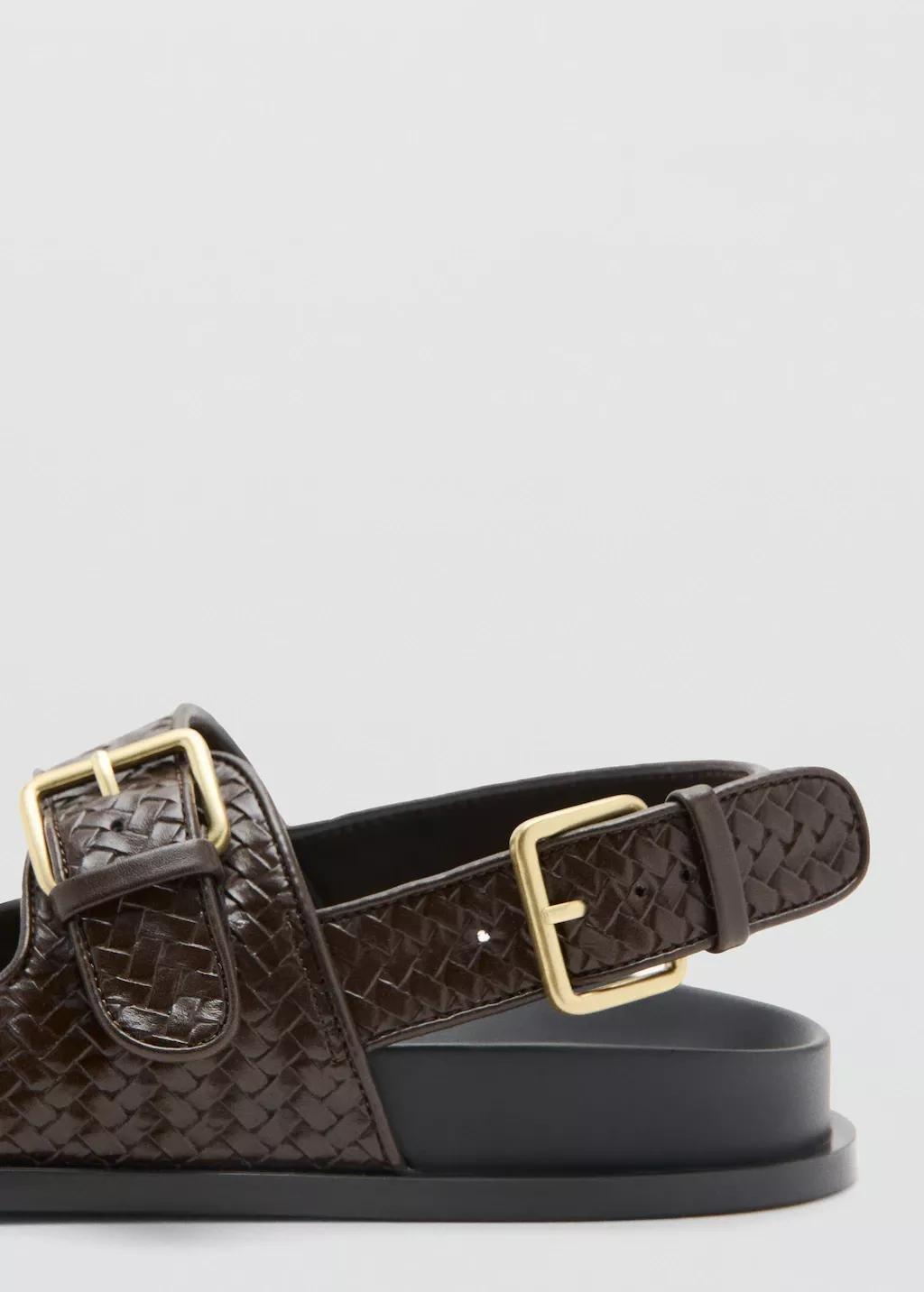 Brown Braided Sandal With Buckles, Dark Brown, large image number 1