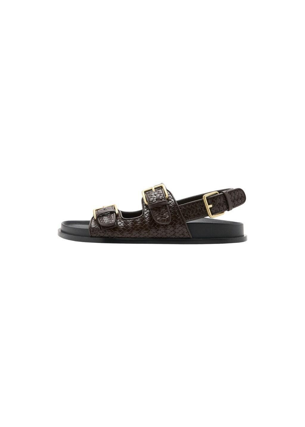 Brown Braided Sandal With Buckles, Dark Brown, large image number 2