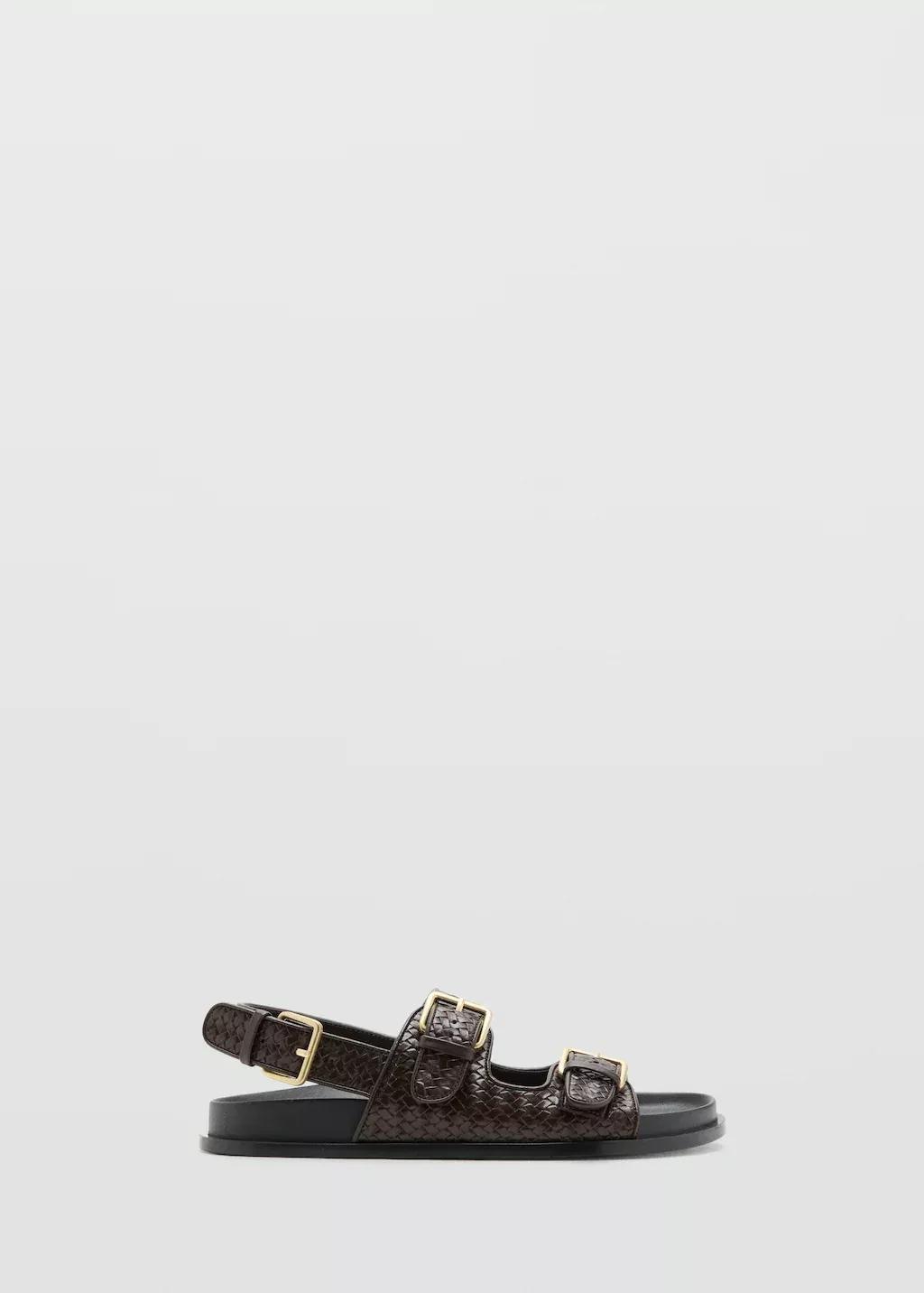 Brown Braided Sandal With Buckles, Dark Brown, large image number 3