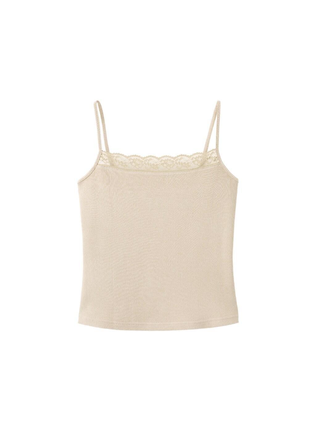 Brown Fitted Top With Lace Detail, Light Pastel Brown, large image number 6