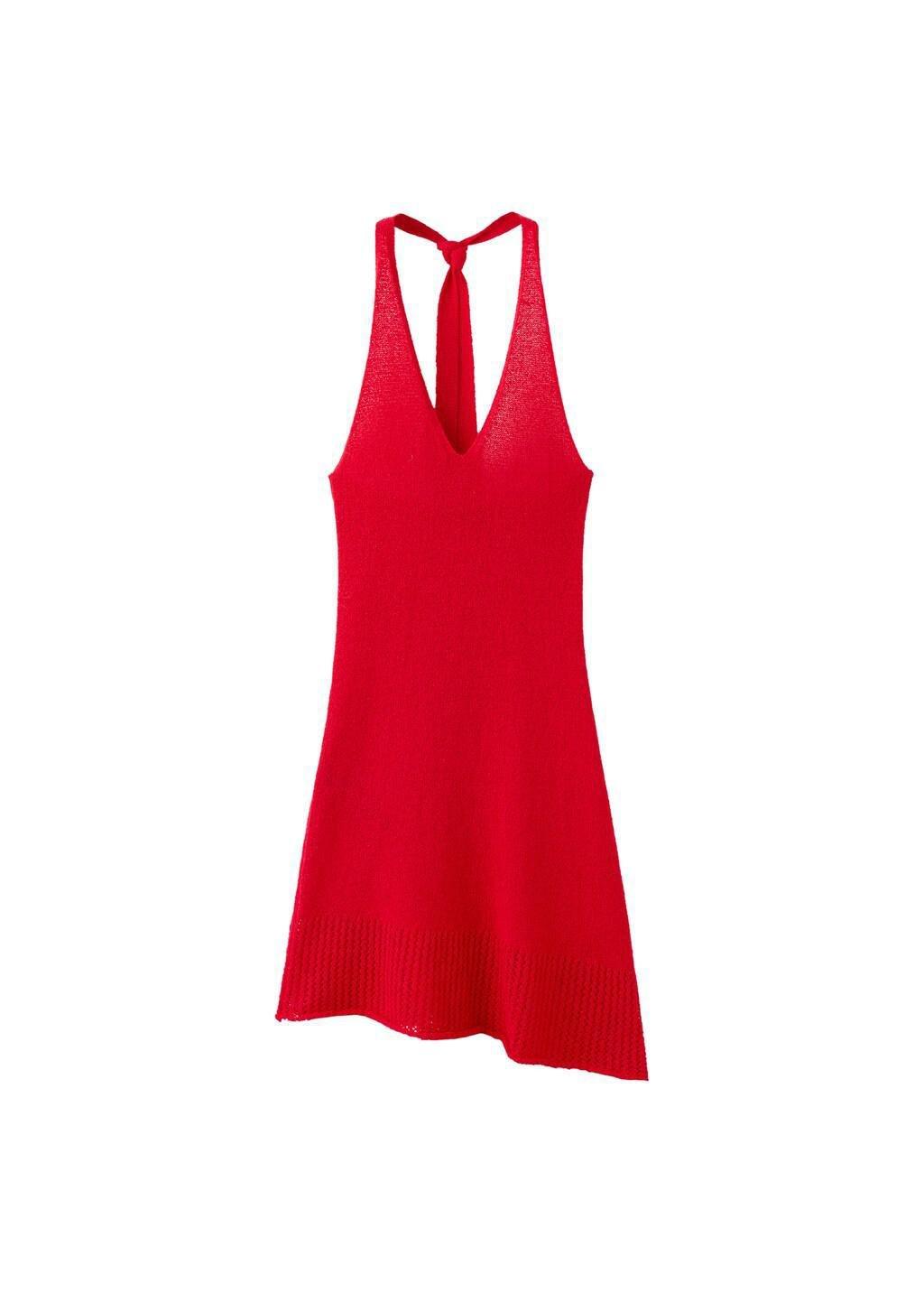 Red Halter Knit Dress, Red, large image number 3