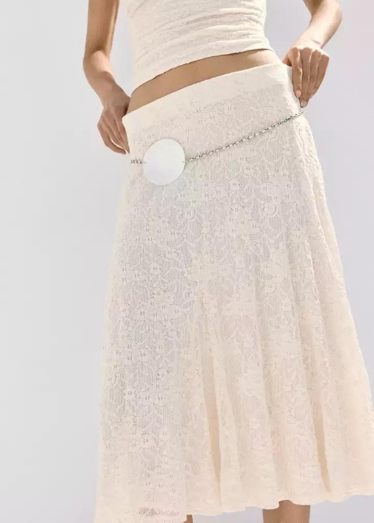 White Midi skirt with broderie anglaise details, Natural White, medium