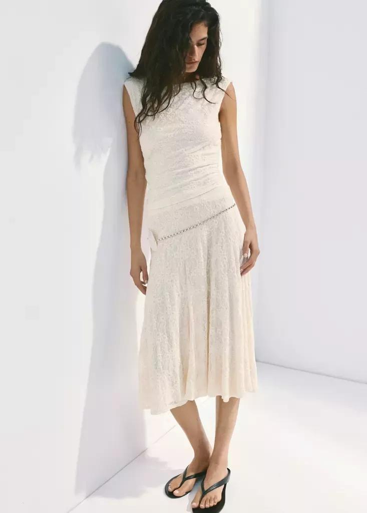 White Midi skirt with broderie anglaise details, Natural White, medium