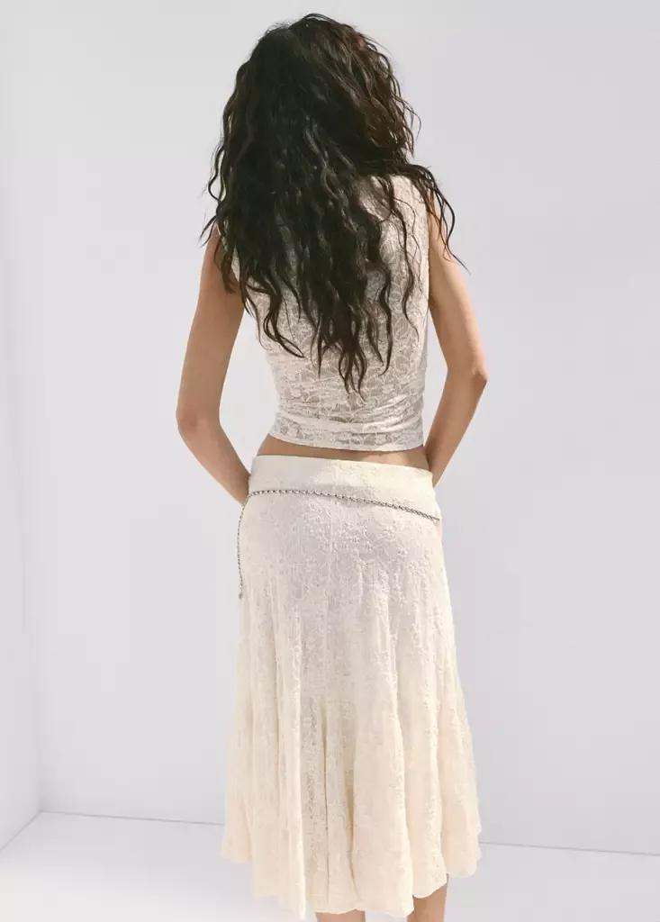 White Midi skirt with broderie anglaise details, Natural White, large image number 3