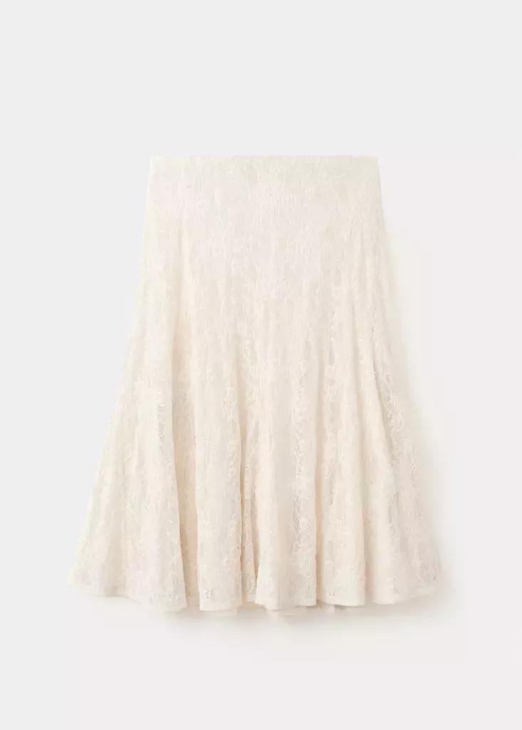 White Midi skirt with broderie anglaise details, Natural White, large image number 6
