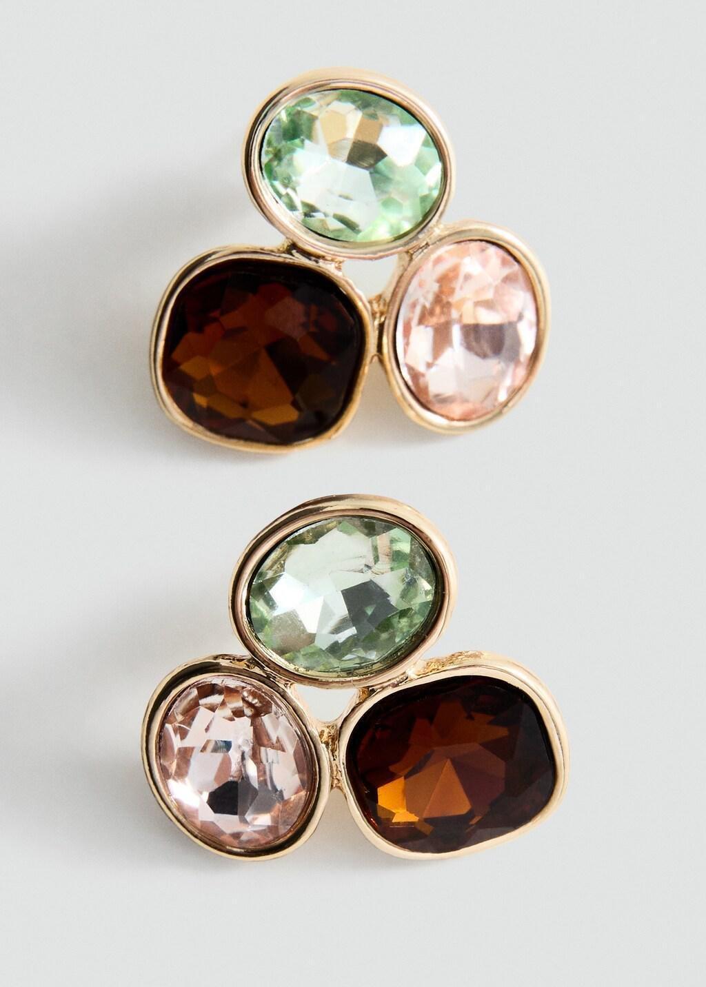 Gold Combined Crystal Earrings, Gold, large image number 1