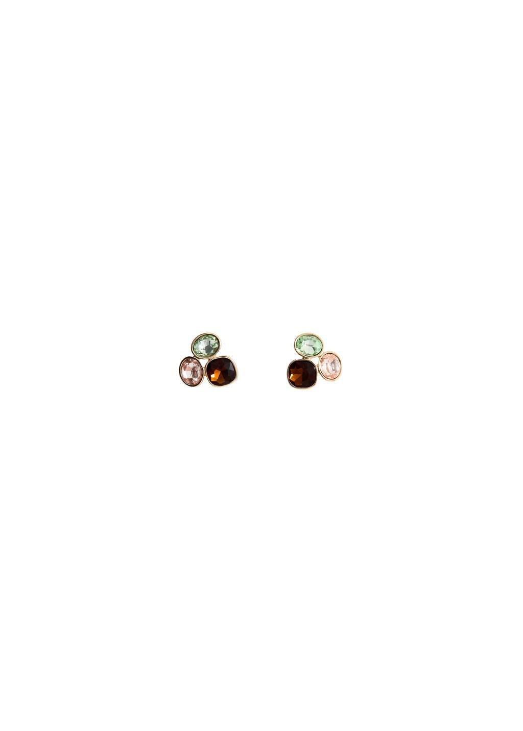 Gold Combined Crystal Earrings, Gold, large image number 2