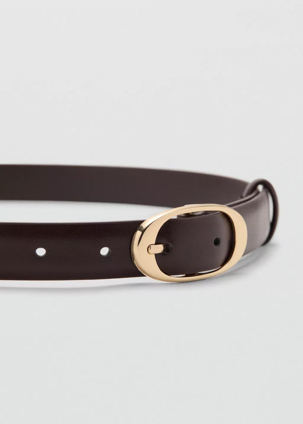 Brown Oval Buckle Belt, Dark Brown, medium