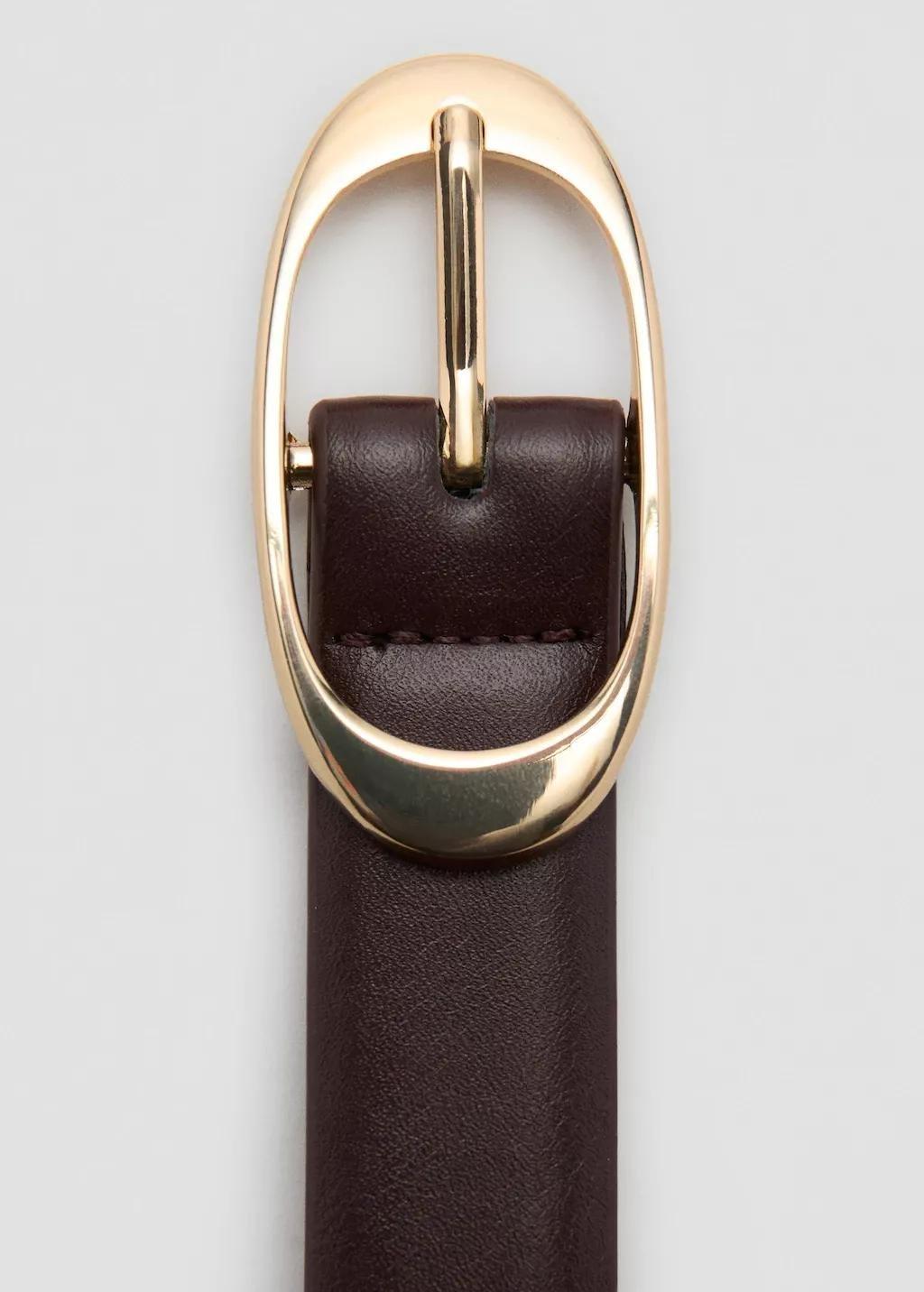 Brown Oval Buckle Belt, Dark Brown, large image number 1