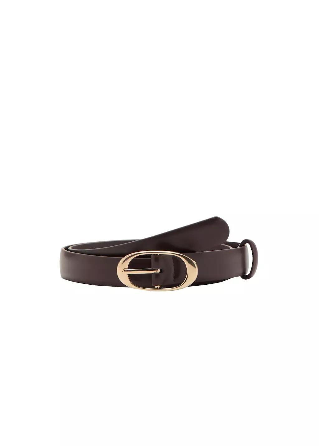 Brown Oval Buckle Belt, Dark Brown, medium