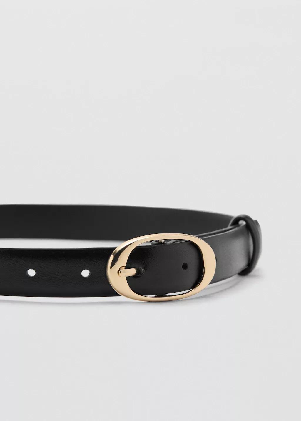 Black Oval Buckle Belt, Black, medium