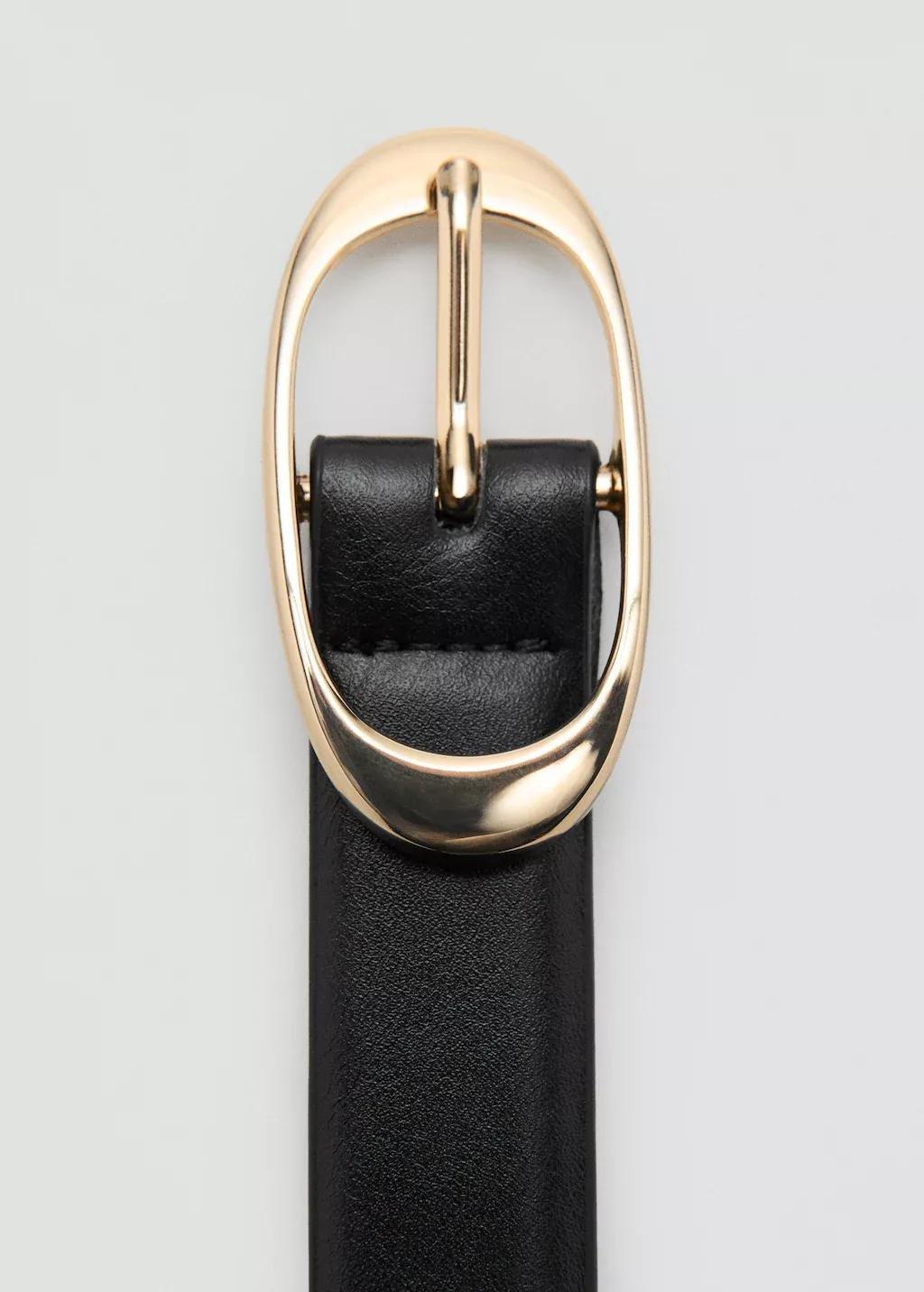 Black Oval Buckle Belt, Black, medium
