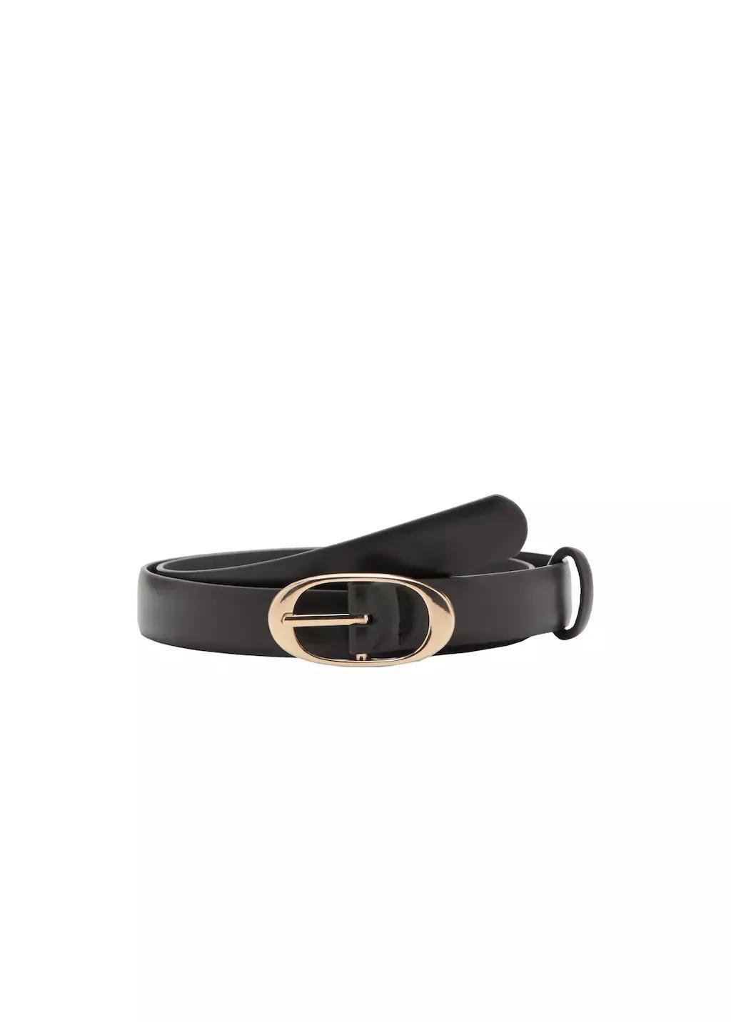 Black Oval Buckle Belt, Black, medium