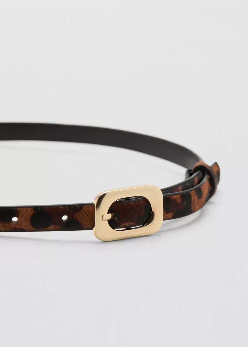 Brown Leopard-Print Leather Belt, Dark Brown, medium