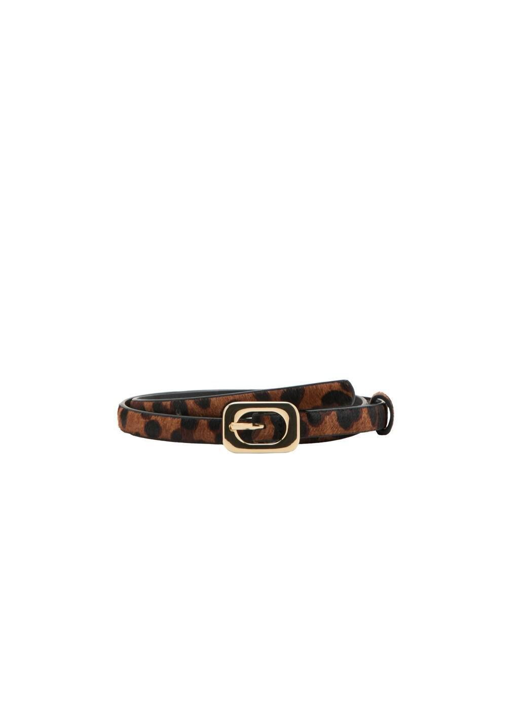 Brown Leopard-Print Leather Belt, Dark Brown, medium