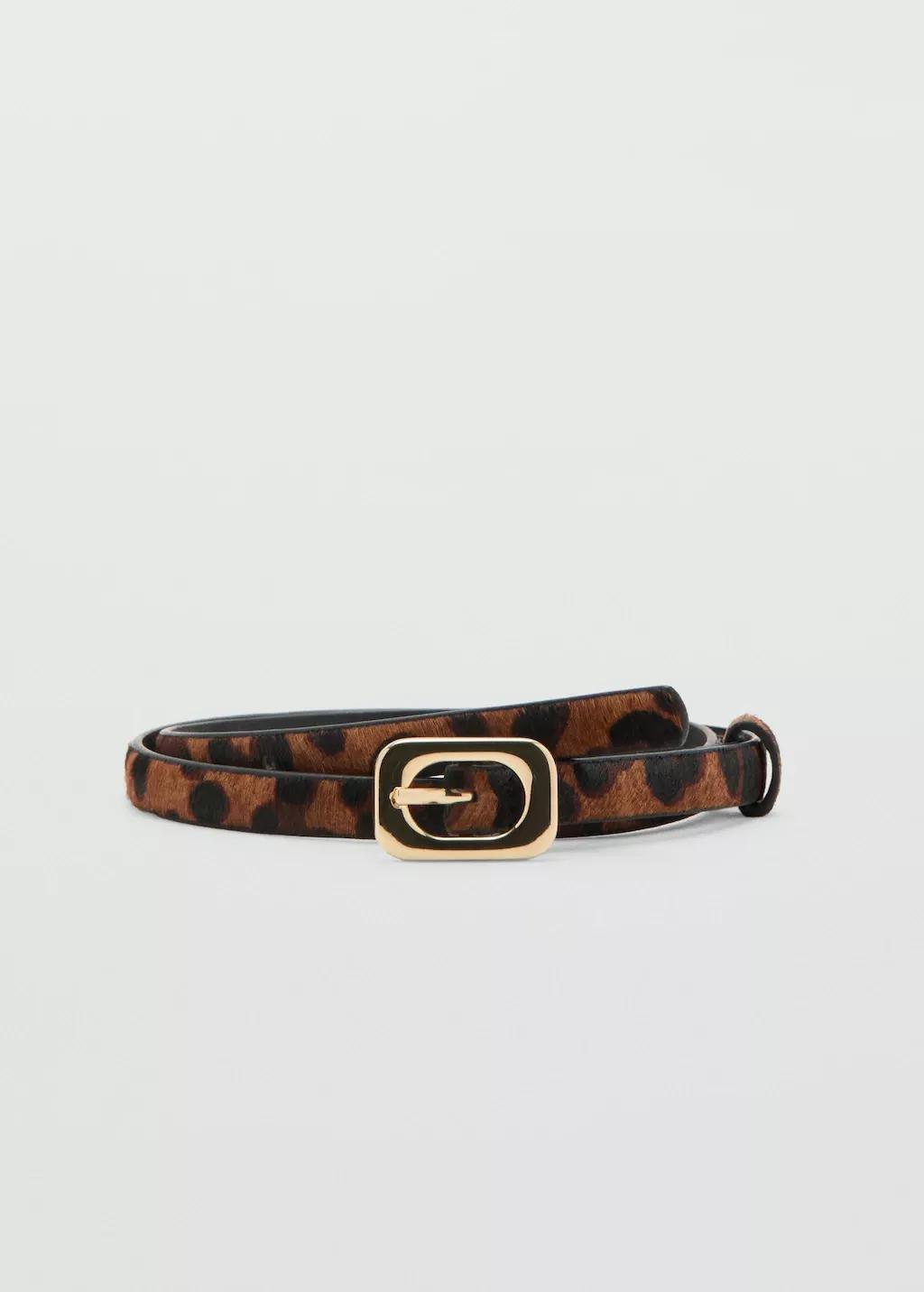 Brown Leopard-Print Leather Belt, Dark Brown, large image number 3