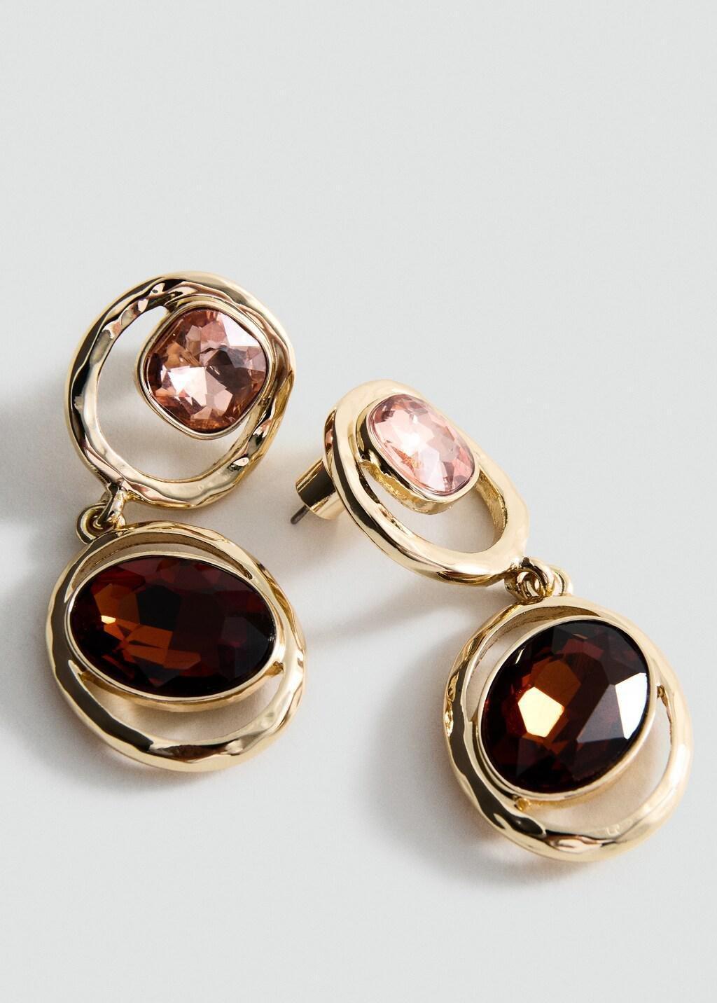 Gold Pendant Crystals Earrings, Gold, large image number 0