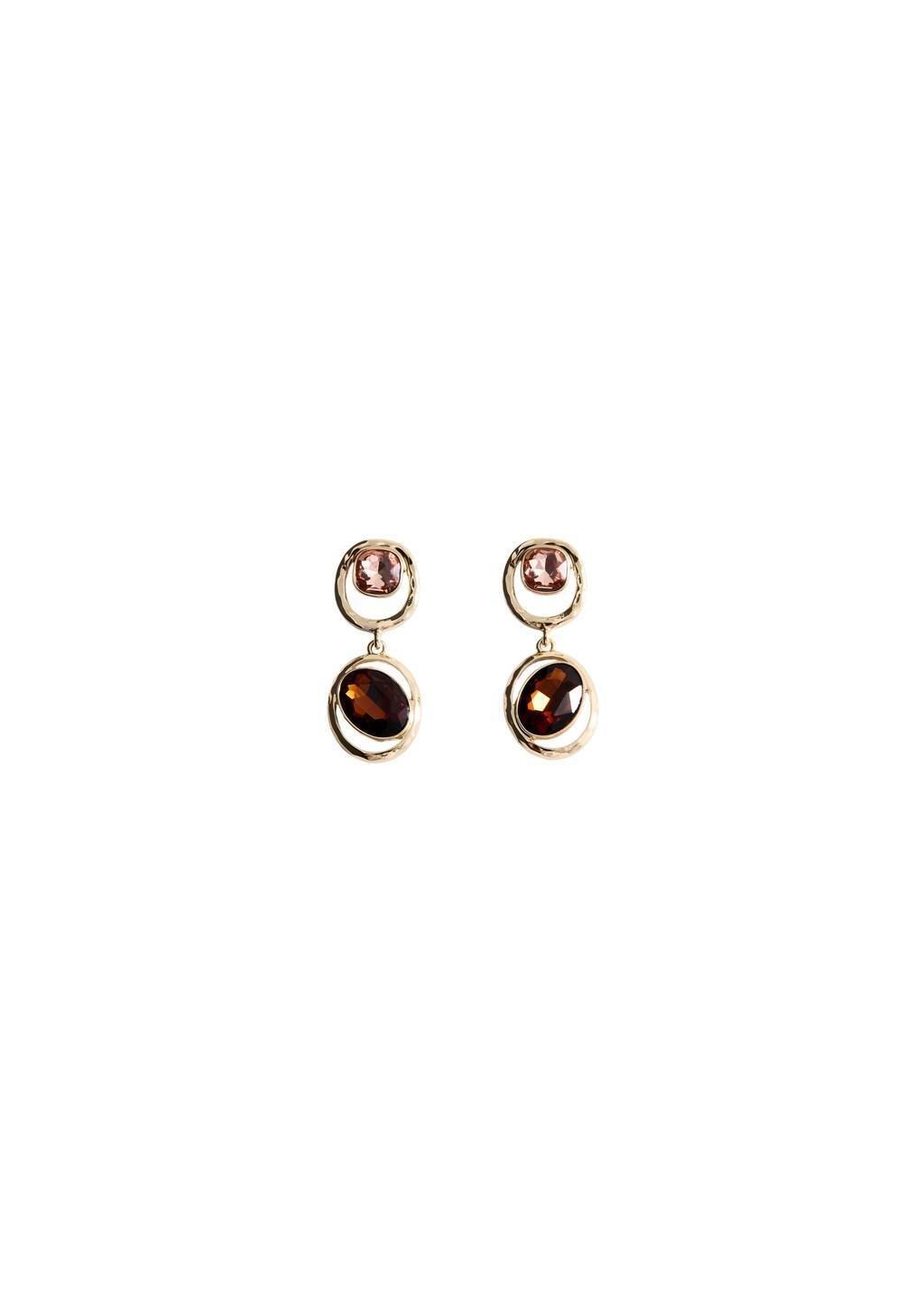 Gold Pendant Crystals Earrings, Gold, large image number 1
