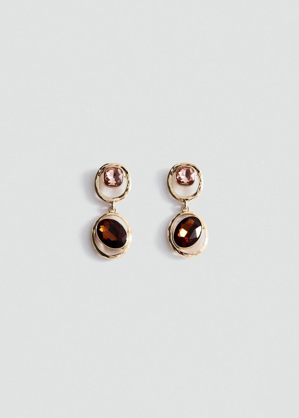 Gold Pendant Crystals Earrings, Gold, large image number 2