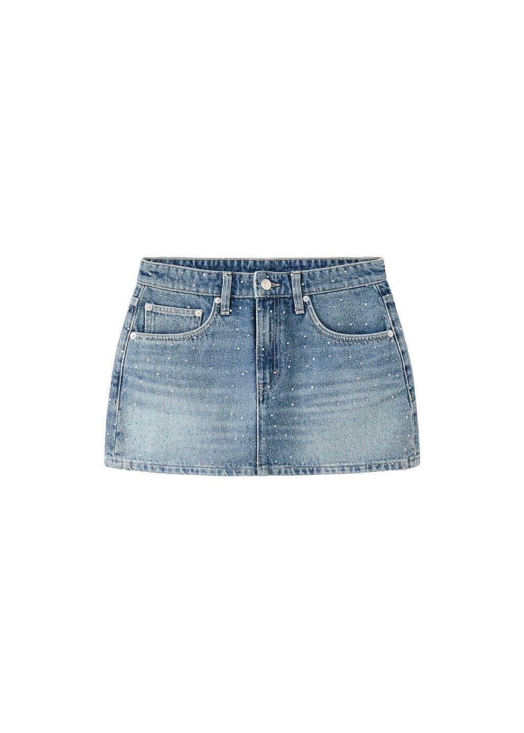 Blue Strass Denim Skirt, Open Blue, large image number 3
