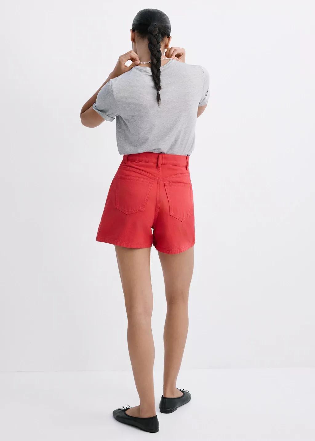 Red High-Rise Denim Shorts, Red, large image number 1