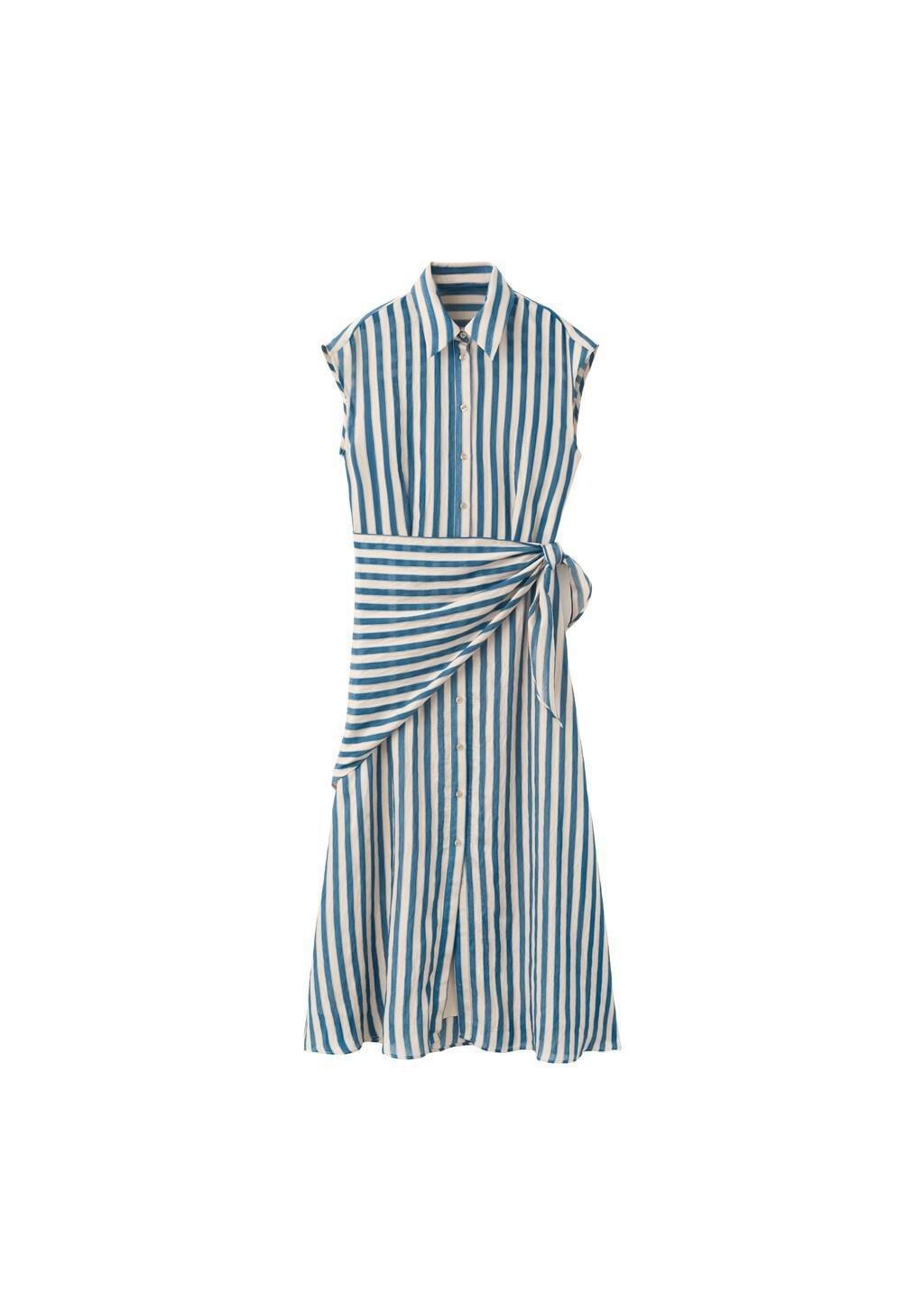 Blue Striped Scarf Shirt Dress, Medium Blue, medium