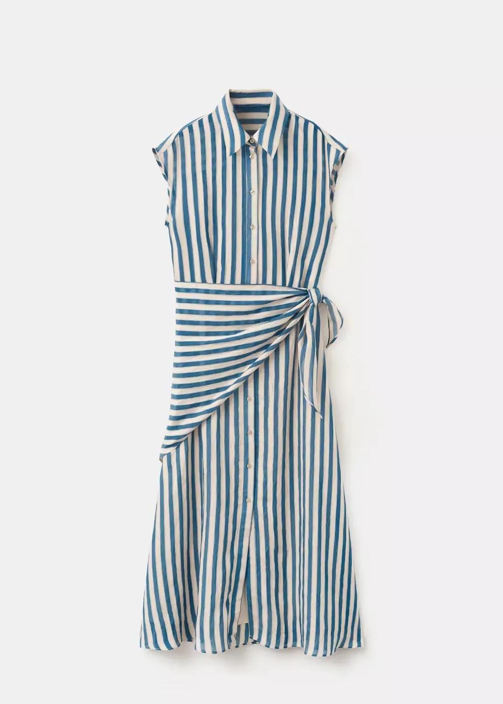 Blue Striped Scarf Shirt Dress, Medium Blue, large image number 3