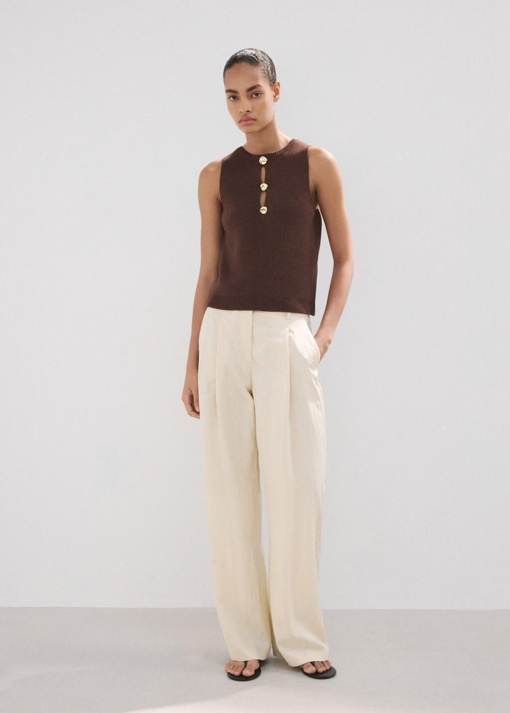 Brown Beaded Detail Knitted Top, Brown, large image number 0