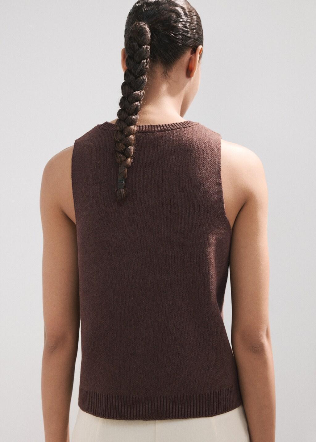 Brown Beaded Detail Knitted Top, Brown, large image number 2