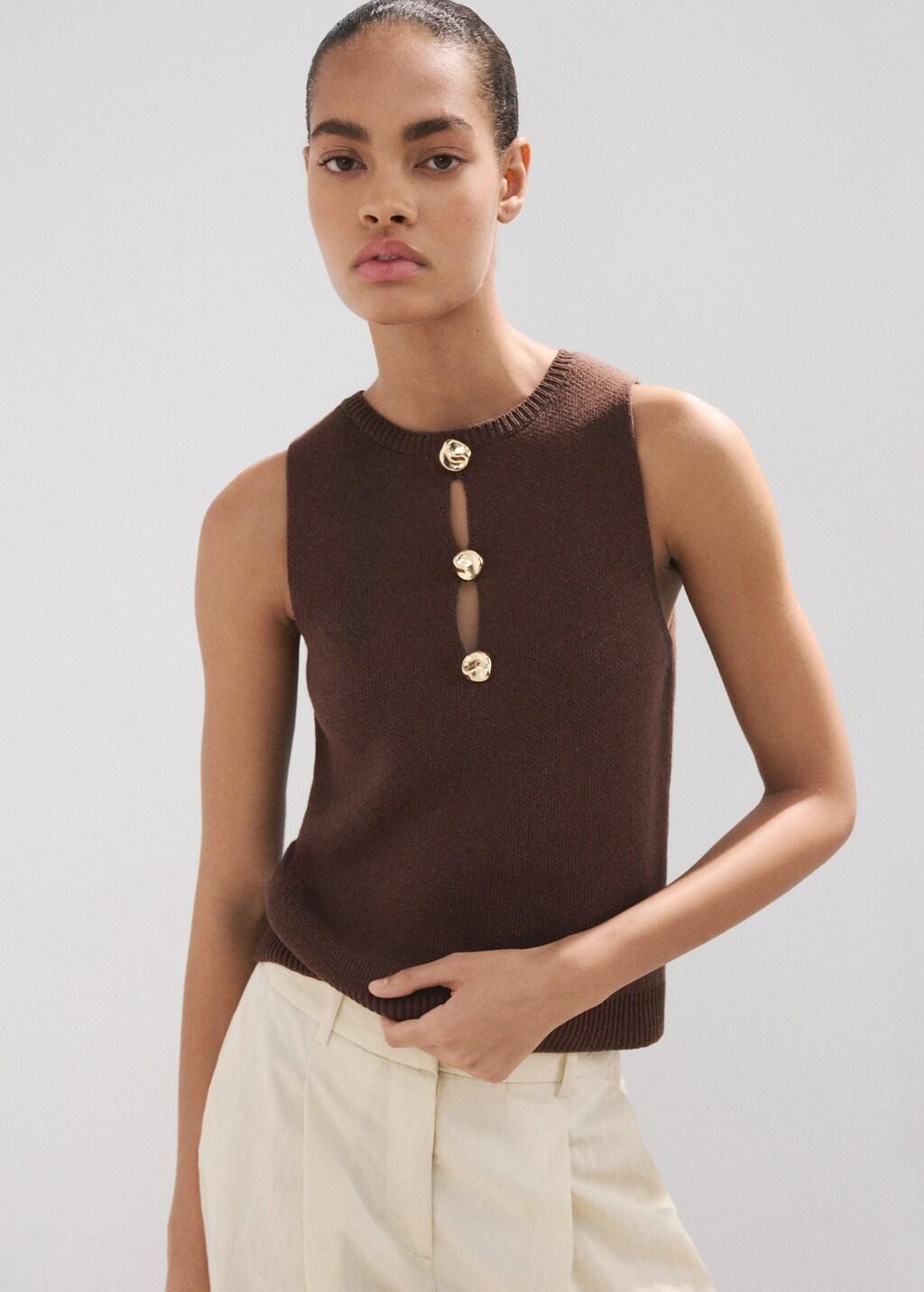 Brown Beaded Detail Knitted Top, Brown, large image number 3