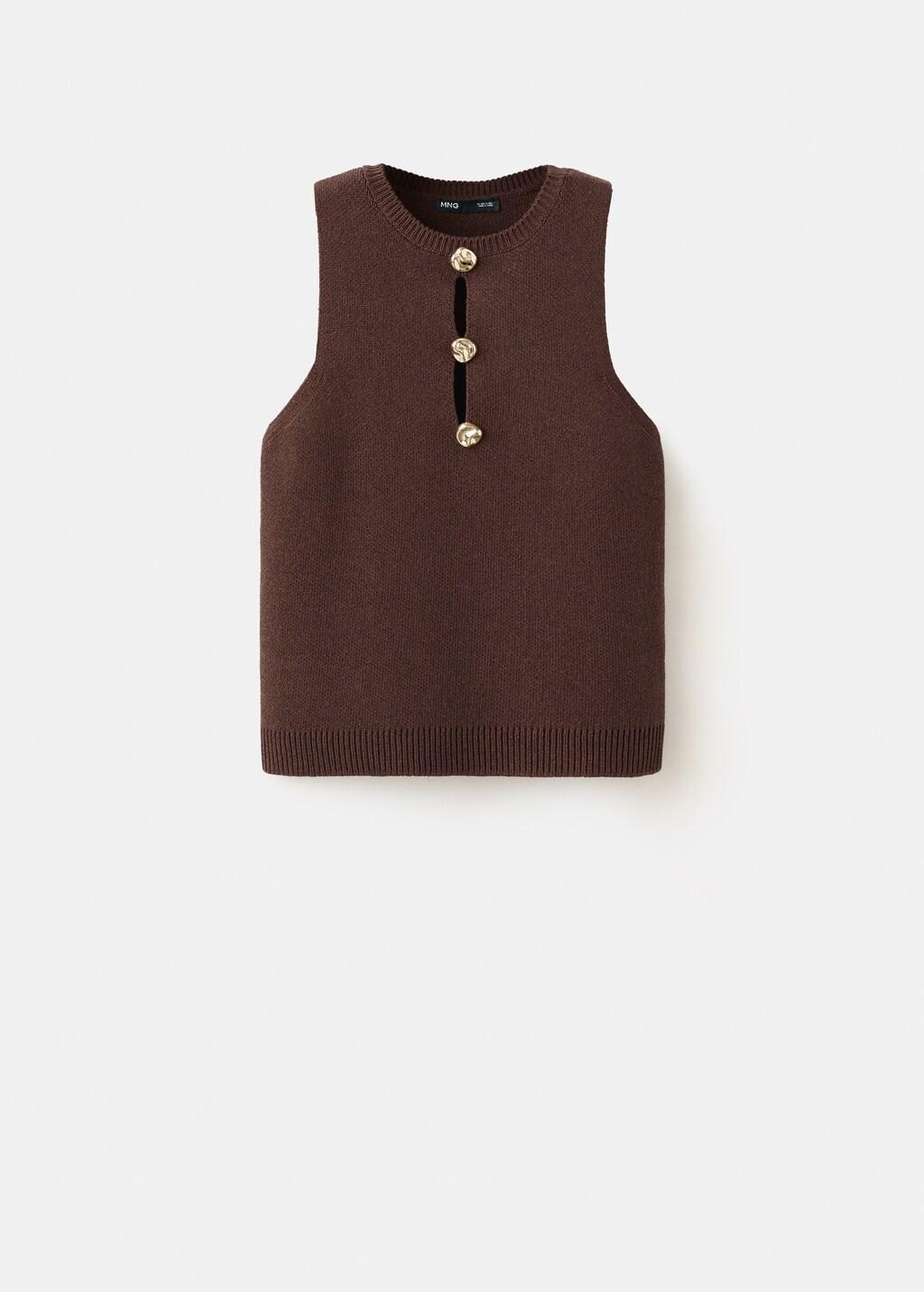 Brown Beaded Detail Knitted Top, Brown, large image number 6