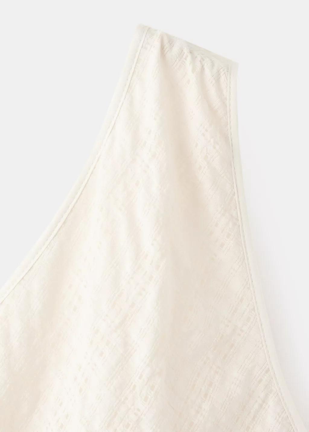 Beige Textured Check Asymmetric Dress, Light Beige, large image number 3
