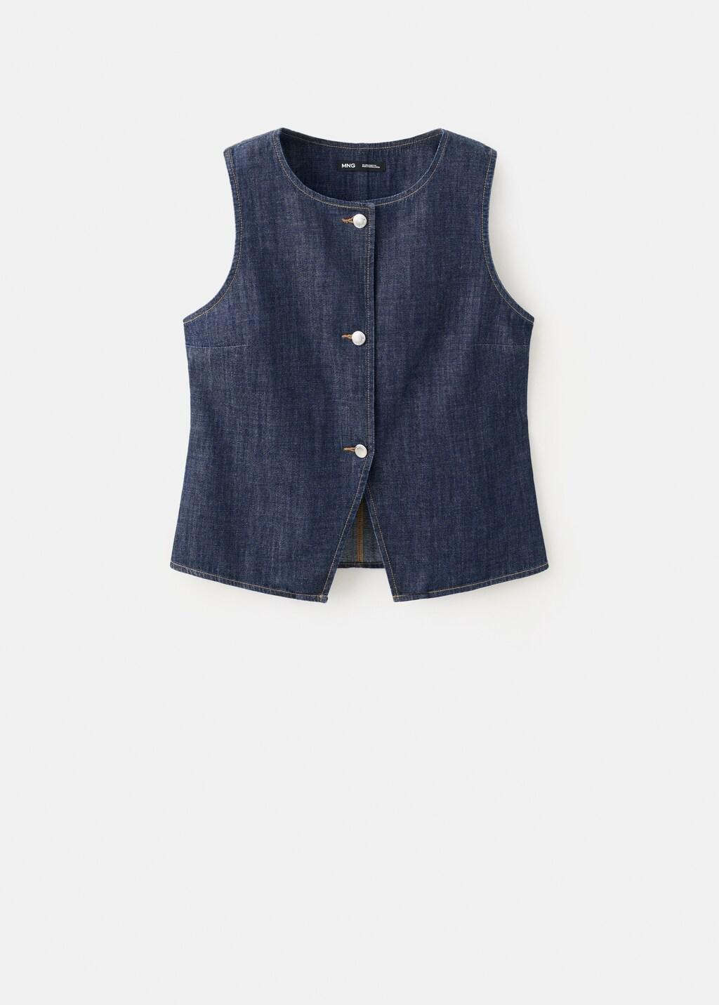 Blue Buttoned Denim Gilet, Open Blue, large image number 0